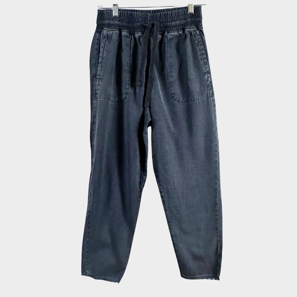 ZARA Paperbag Pants Sz Sm Raw Frayed Hem Elastic Tie Waist Baggy‎ Goth